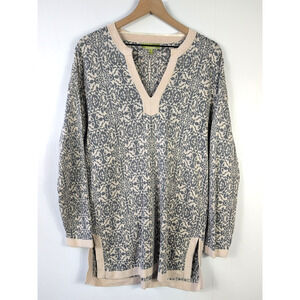 Sigrid Olsen Tunic Top Women’s XL Blue White Embroidered 3/4 Sleeve Boho Chic